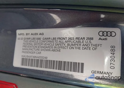 2022 Audi S4 Premium Plus Tfsi Quattro Tiptronic from USA, damaged, VIN WAUB4AF49NA033249